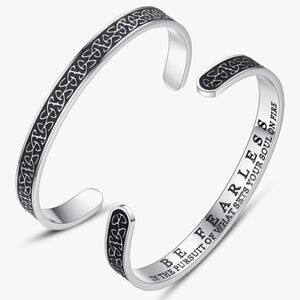 Silver and Black Inspirational Cuff Bracelet